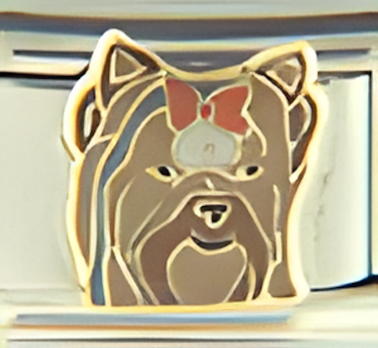 Yorkshire Terrier Face with Red Bow