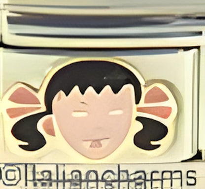 Girl with Black Hair and Pink Bows