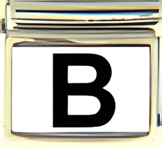 Black Block Letter B with White Background Photo Charm