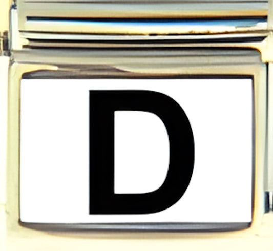 Black Block Letter D with White Background Photo Charm