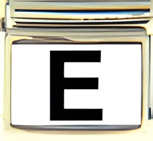 Black Block Letter E with White Background Photo Charm