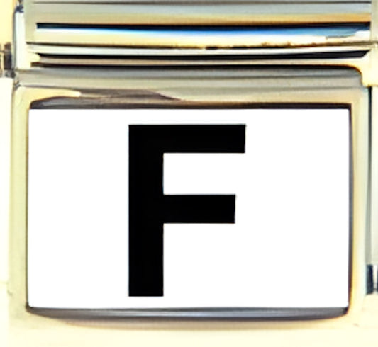 Black Block Letter F with White Background Photo Charm