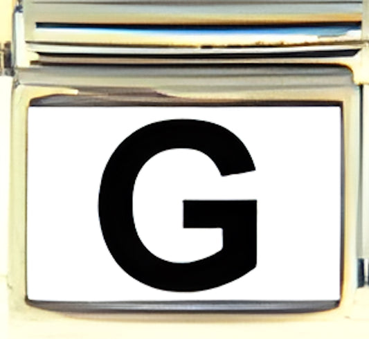 Black Block Letter G with White Background Photo Charm