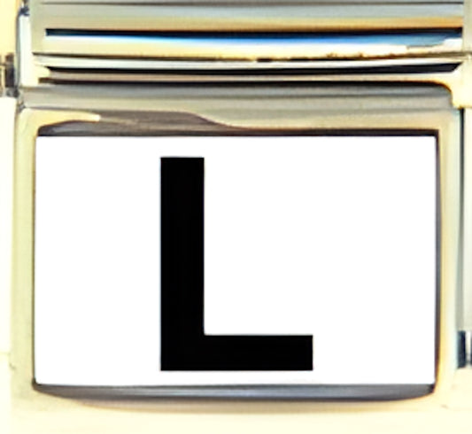 Black Block Letter L with White Background Photo Charm