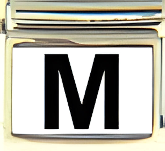 Black Block Letter M with White Background Photo Charm