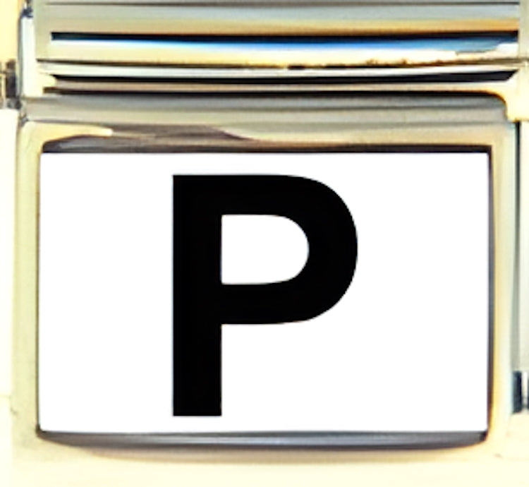 Black Block Letter P with White Background Photo Charm
