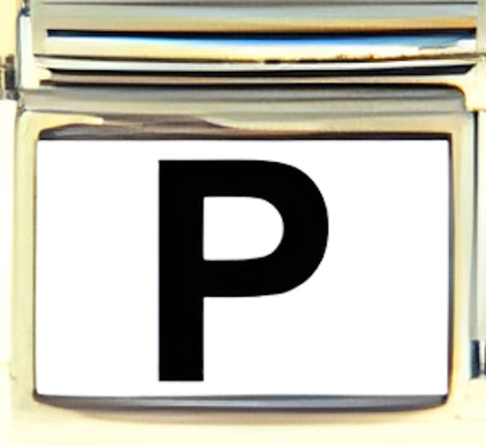 Black Block Letter P with White Background Photo Charm