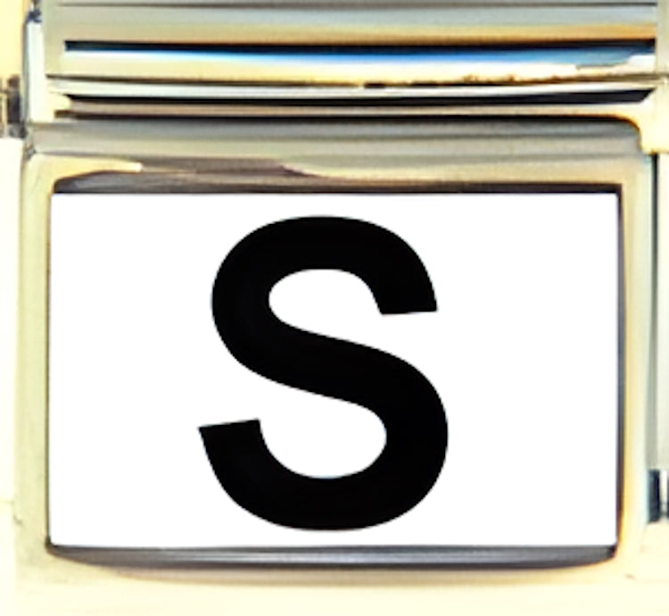 Black Block Letter S with White Background Photo Charm