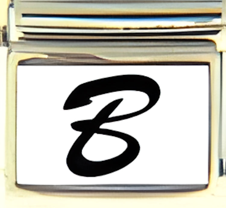 Black Script Letter B with White Background Photo Charm