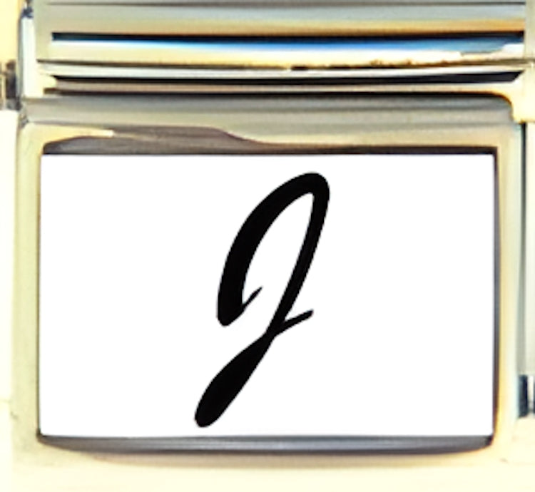 Black Script Letter J with White Background Photo Charm