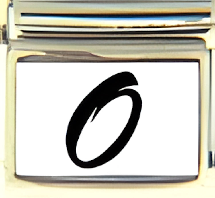 Black Script Letter O with White Background Photo Charm