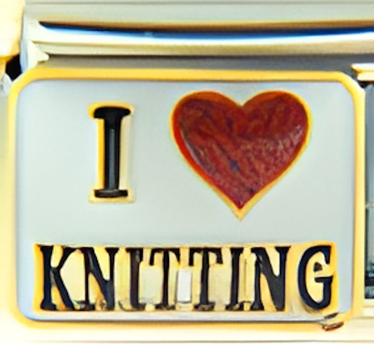 I Love Knitting on White Photo Charm
