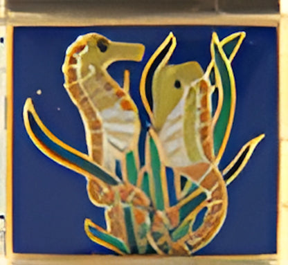 Two Sea Horses on Blue